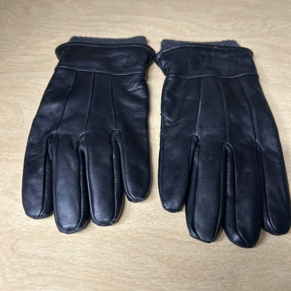 Dockers Black Leather Mens Gloves Fleece Lined Size Large Winter Cold Weather